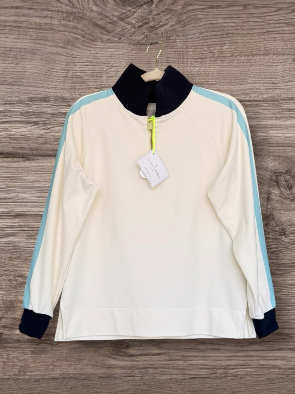 820 Dudley Stephens Phoebe Top Cream Navy Crystal Blue Terry Fleece XS NWT